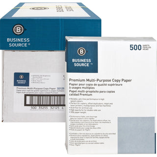 Business Source White Multipurpose Paper, 92 Bright, 20 lb, Case of 5 Reams (BSN32125)