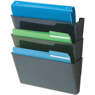deflecto® Wall Files, 3-Pocket, Letterr, 13" x 4" x 19", Black (DEF93604)