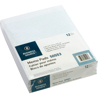Business Source Memorandum pads, 8-1/2" x 11", Narrow Ruled, 50 Sheets/PD, White (BSN50553)