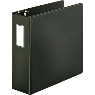 Business Source D-Ring Binder w/Label Holder, Heavy-Duty, 4", Black (BSN33117)