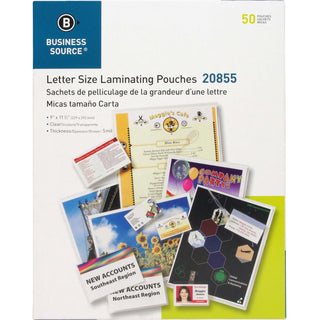 Business Source Laminating Pouch, Letter, 5Mil, 9" x 11-1/2", 50/BX, Clear (BSN20855)