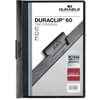Durable® Vinyl DuraClip Report Cover w/Clip, Letter, Holds 60 Pages, Clear/Black (DBL221401)
