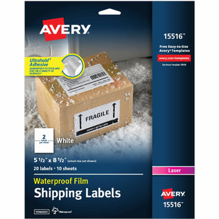 Avery® Weatherproof Mailing Labels, 5-1/2" x 8-1/2", 20/PK, White (AVE15516)