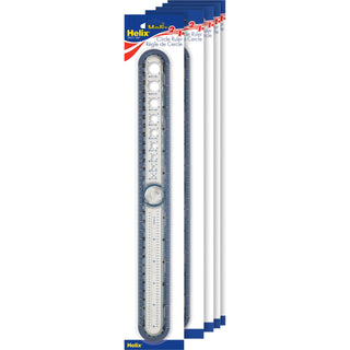 Helix Ruler - 30cm / 12" Graduations - Imperial, Metric Measuring System - Plastic - 10 / Box - Assorted (HLX36001)