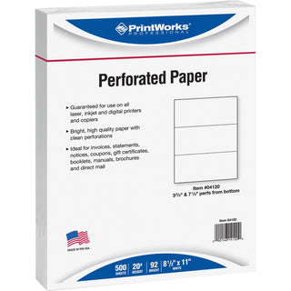 Printworks Perforated Copy Paper, 8 1/2"x11", White, 20 LB, One Ream (PRB04120)