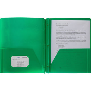 Business Source Poly Portfolio, 3 Prong, 2 Pockets, Letter, .3mil, Green (BSN20888)