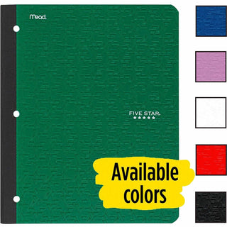 Five Star® 1-Subject Wireless Notebook w/Pocket, 8-1/2" x 11", College Ruled, Assorted (MEA09294)