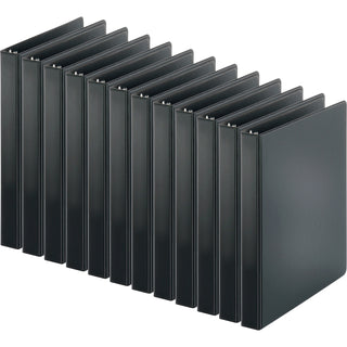 Business Source Round Ring Binder, 1" Capacity, 11"x8-1/2", 12/CT, Black (BSN09976CT)