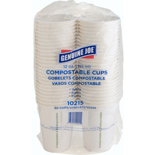 Genuine Joe Compostable Cups, 12oz., 50/PK, White (GJO10215)