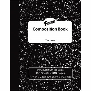 Pacon® Compostion Book, 9-3/4" x 7-1/2", 3/8" Rld, 100 Sheets, BK/Marble (PACMMK37101)