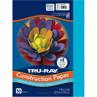 Tru-Ray Construction Paper, 76lb, 9" x 12", 50/PK, Atomic Blue (PAC103400)