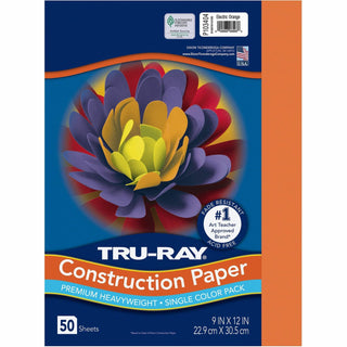 Tru-Ray Construction Paper, 76lb, 9" x 12", 50/PK, Elec Orange (PAC103404)
