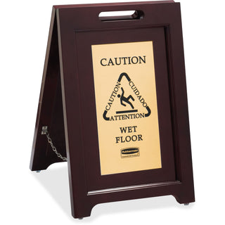 Rubbermaid® Commercial Executive 2-Sided Multi-Lingual Caution Sign, Brown/Brass, 15 x 23 1/2 (RCP1867507)