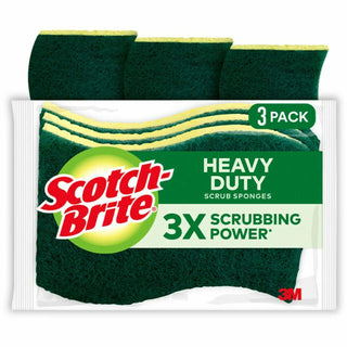 Scotch-Brite® Scrub Sponge, Heavy Duty, 4-1/2" x 2-3/4", 3/PK, 8PK/CT, YW/GN (MMMHD3CT)