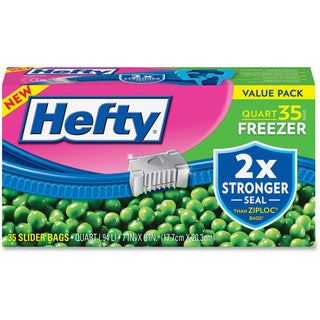 Hefty® Slider Bags, 1 qt, 2.5 mil, 7" x 8", Clear, 35 Bags/Box, 9 Boxes/Carton (RFPR82235CT)