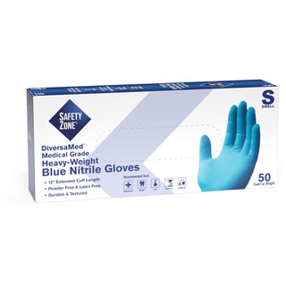Safety Zone® 12" Powder Free Blue Nitrile Gloves - Small Size - Blue (SZNGNEPSM5T8)