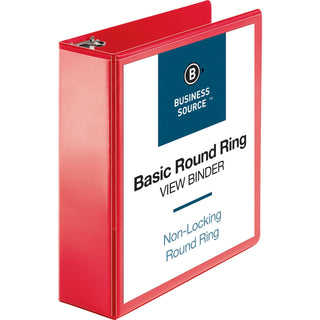 Business Source View Binder, Round Ring, 3", Red (BSN09969)