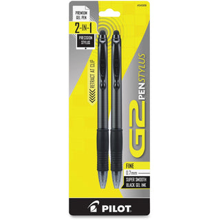 Pilot® G2 PenStylus, Black Ink, 0.7 mm, Gel, Charcoal Gray Barrel, 2/Pack (PIL34309)