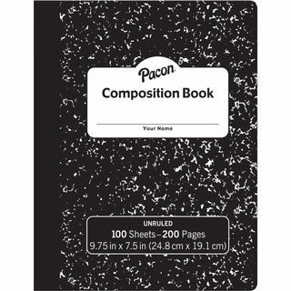 Pacon® Composition Book, Unruled, 7-1/2' x 9-3/4", 48/CT, Black (PACMMK37145)