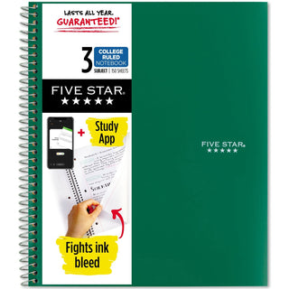 Five Star® 3-Subject Notebook, 8-1/2" x 11-1/2", Green (MEA72067)