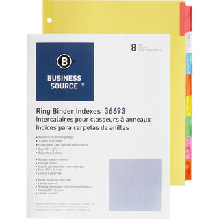 Business Source Ring Binder Indexes, 1-1/2" Tabs, 11'' x 8-1/2", 8-Tabs, 50ST/BX (BSN36693BX)