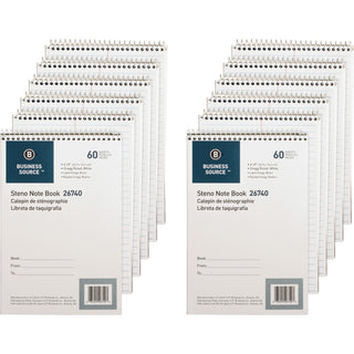 Business Source Steno Notebook, Gregg Ruled, 6"x9", 60 Sheets, 12/PK, White Paper (BSN26740PK)