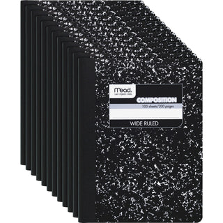 Mead® Composition Book, 100 Sheets, 7-1/2" x 9-3/4", Black 12/CT, Marble (MEA09910CT)