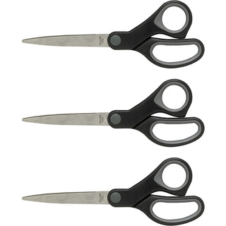 Sparco Straight Scissors, Rubber Handles, 8" Straight, 3/BD, Black (SPR25226BD)