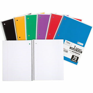 Mead® Notebooks, Spiral, 1-Subject, 70 Sheet, 12-pack, Assorted (MEA05512BD)