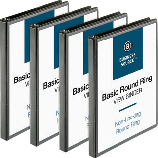 Business Source View Binders with 2 Inside Pockets, 1/2" Cap, 4/BD, Black (BSN09950BD)