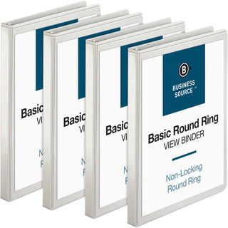 Business Source View Binders with 2 Inside Pockets, 1/2" Cap, 4/BD, White (BSN09951BD)
