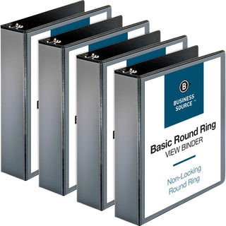 Business Source View Binder with 2 Inside Pockets, 2" Capacity, 4/BD, Black (BSN09956BD)