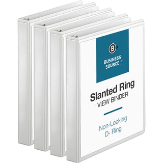 Business Source D-Ring Binders with Pockets, 1" Capacity, 4/BD, White (BSN28440BD)
