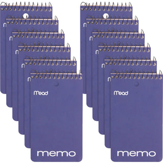 Mead® Memo Books, College Ruled, 1-HP, Top Wirebound, 3" x 5", 12/PK, Assorted (MEA45354PK)