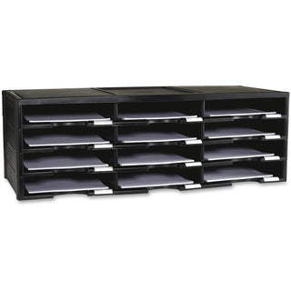 Storex Organizer, 12 Compartments, Plastic, 14.13" x 31.4" x 10.5", Black (STX61432U01C)