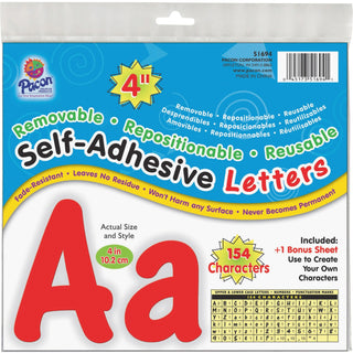 UCreate Self-Adhesive Letters, Repositionable, 4", 154/PK, Red (PAC51694)