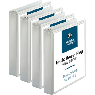 Business Source View Binders, w/2 Inside Pockets, 1-1/2" Capacity, 4/BD, White (BSN09955BD)