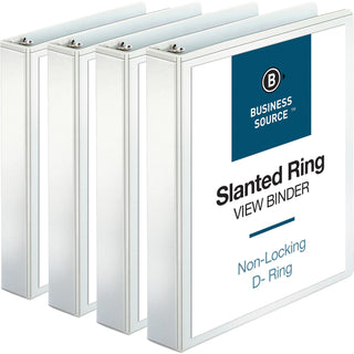Business Source D-Ring Binders, w/Pockets, 1-1/2" Cap, 8-1/2"x11", 4/BD, White (BSN28441BD)