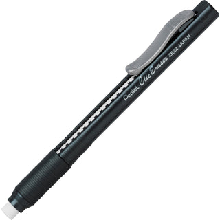 Pentel® Clic Erasers, Retractable, Pocket Clip, 12/BX, Black Barrel (PENZE22ABX)