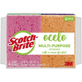 ocelo™ Vibrant Color Sponges, 4.7 x 3, 0.6" Thick, Assorted Colors, 4/Pack (MMM7274FD)