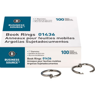 Business Source Book Rings, 1" Diameter, 100/BX, Silver (BSN01436)