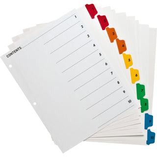 Business Source Index Dividers w/TOC Page,1-10,8-1/2"x11",10 Tabs/ST,Multi (BSN21902)