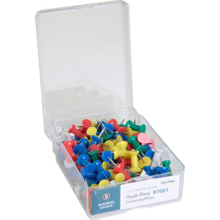 Business Source Pushpins, 3/8" Point, 1/2" Heads, 100/BX, Assorted (BSN81001)