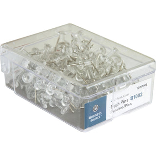 Business Source Pushpins, 3/8" Point, 1/2" Heads, 100/BX, Clear (BSN81002)