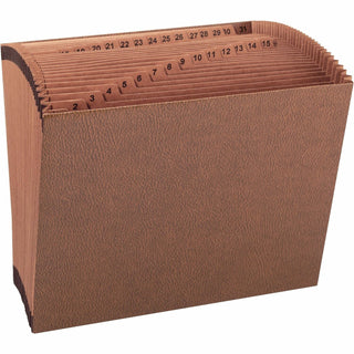 Business Source Accordion File, No Flap, 31 Pockets, 1-31, Letter, 12"x10", Brown (BSN26535)