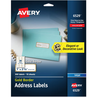 Avery® White Easy Peel Address Labels w/ Border, Inkjet Printers, 1 x 2.63, White, 30/Sheet, 10 Sheets/Pack (AVE6529)