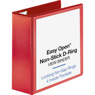 Business Source View Binder, D-ring, 4" Capacity, 8-1/2"x11", Red (BSN26983)
