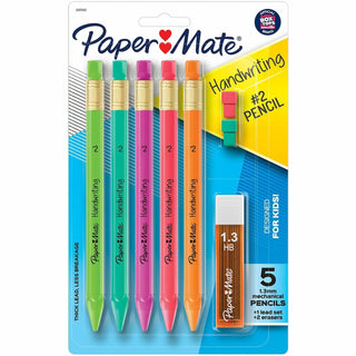 Papermate® Mechanical Pencils for Handwriting, Triangular, 5/PK, Assorted (PAP2017483)