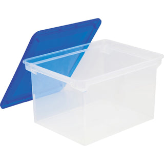 Storex Tote with Comfort Edges, Letter/Legal Files, 13.9" x 18.3" x 10.6", Blue/Clear, 4/Carton (STX61508U04CCT)