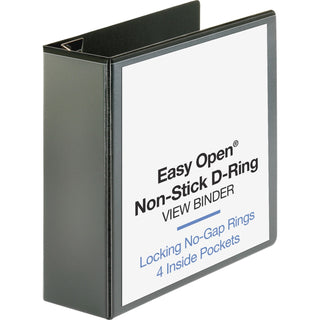 Business Source View Binder, Locking D-Ring, 4" Capacity, Letter, Black (BSN26964)